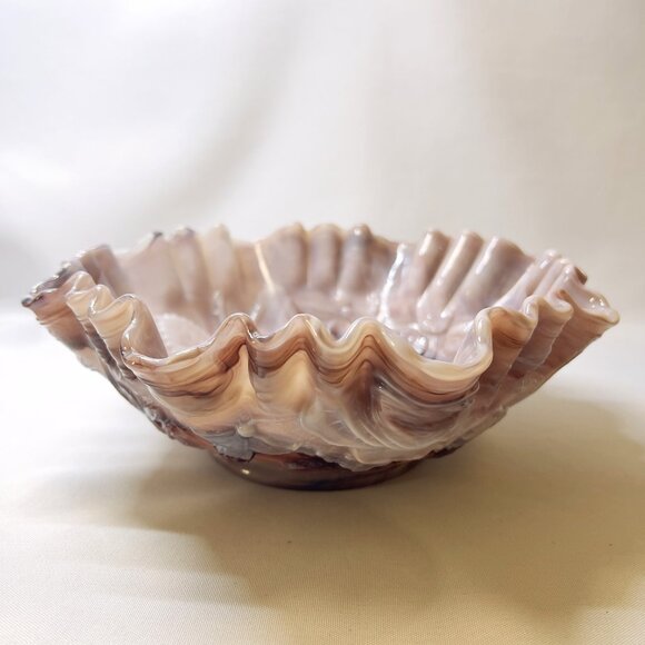 Imperial Vintage Purple Slag Glass Bowl Embossed Rose Design Ruffle Edge 9" wide - Picture 7 of 12